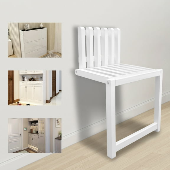 Folding Entryway Shoe Changing Stool White Wall Mounted Solid Wood Porch Chair White