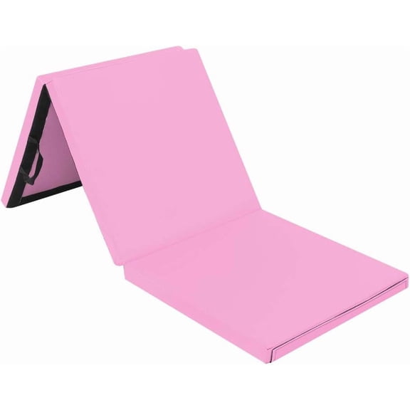 Folding Exercise Aerobics Mat, 6ft x 2ft x 2in PU Leather Mats with Carrying Handles with Hook & Loop Fastener for MMA, Stretching, Cheerleading Martial Arts,Gymnastic