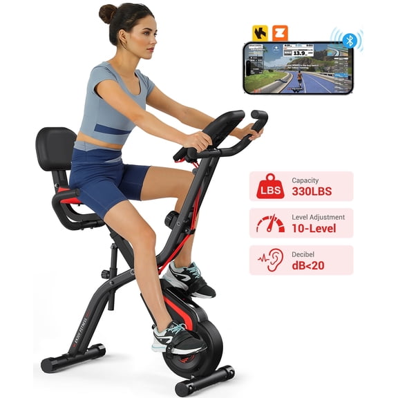 Folding Exercise Bike,10-Level Magnetic Quiet Resistance, 330LBS Capacity, Dprodo Upright Compact Indoor Cycling Bike for Home Workouts (Black)
