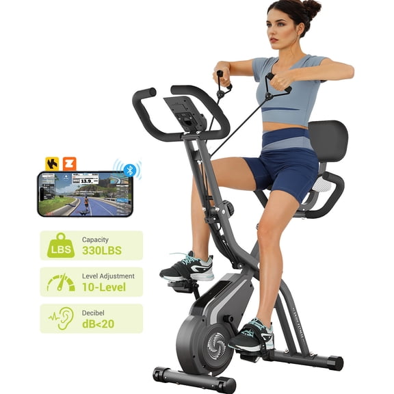 Folding Exercise Bike,10-Level Magnetic Quiet Resistance, 330LBS Capacity, Dprodo Upright Compact Indoor Cycling Bike for Home Workouts (Gray)
