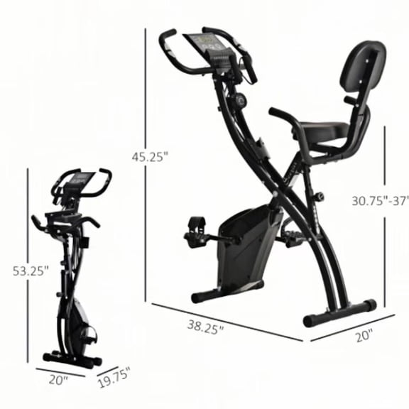 Folding Exercise Bike, 3-in-1 Recumbent Exercise Bike, Upright Workout Bike & Arm Resistance Bands, Adjustable Seat, 8-Level Magnetic Resistance, Black