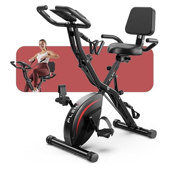 Folding Exercise Bike, 5 IN 1 Stationary Bikes for Home 6.6 LBS Flywheel, 330LB Weight Capacity Back Support Cushion Indoor Workout Cycling Bike for Home Gym