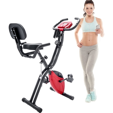Folding Exercise Bike Adjustable Resistance, Arm Bands, and Backres a Complete