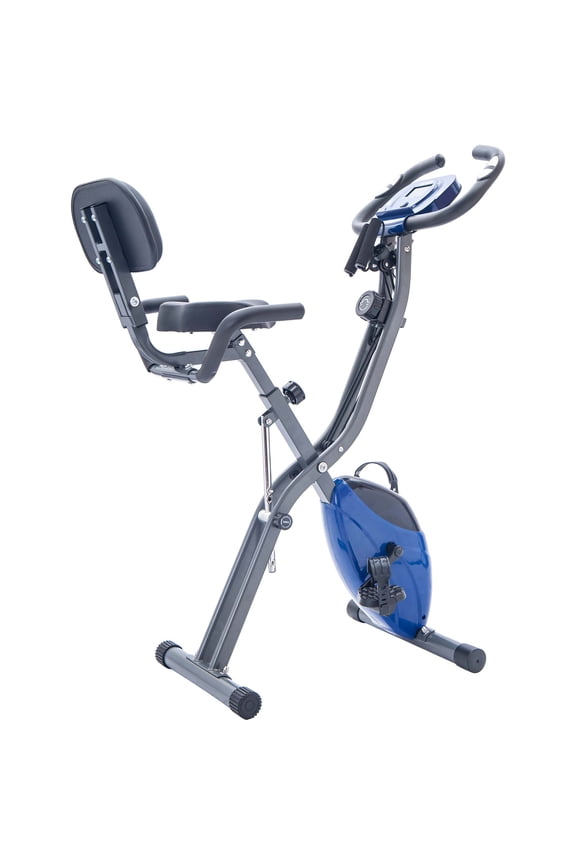 Folding Exercise Bike, Fitness Upright and Recumbent X-Bike with 10-Level Adjustable Resistance, Arm Bands and Backrest