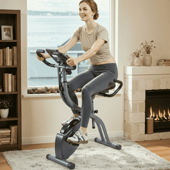 Naipo 3in1 Folding Exercise Bike with 10 levels of adjustable resistance Indoor Cycling Magnetic Upright Bike Stationary Exercise Bike Perfect for Home Use