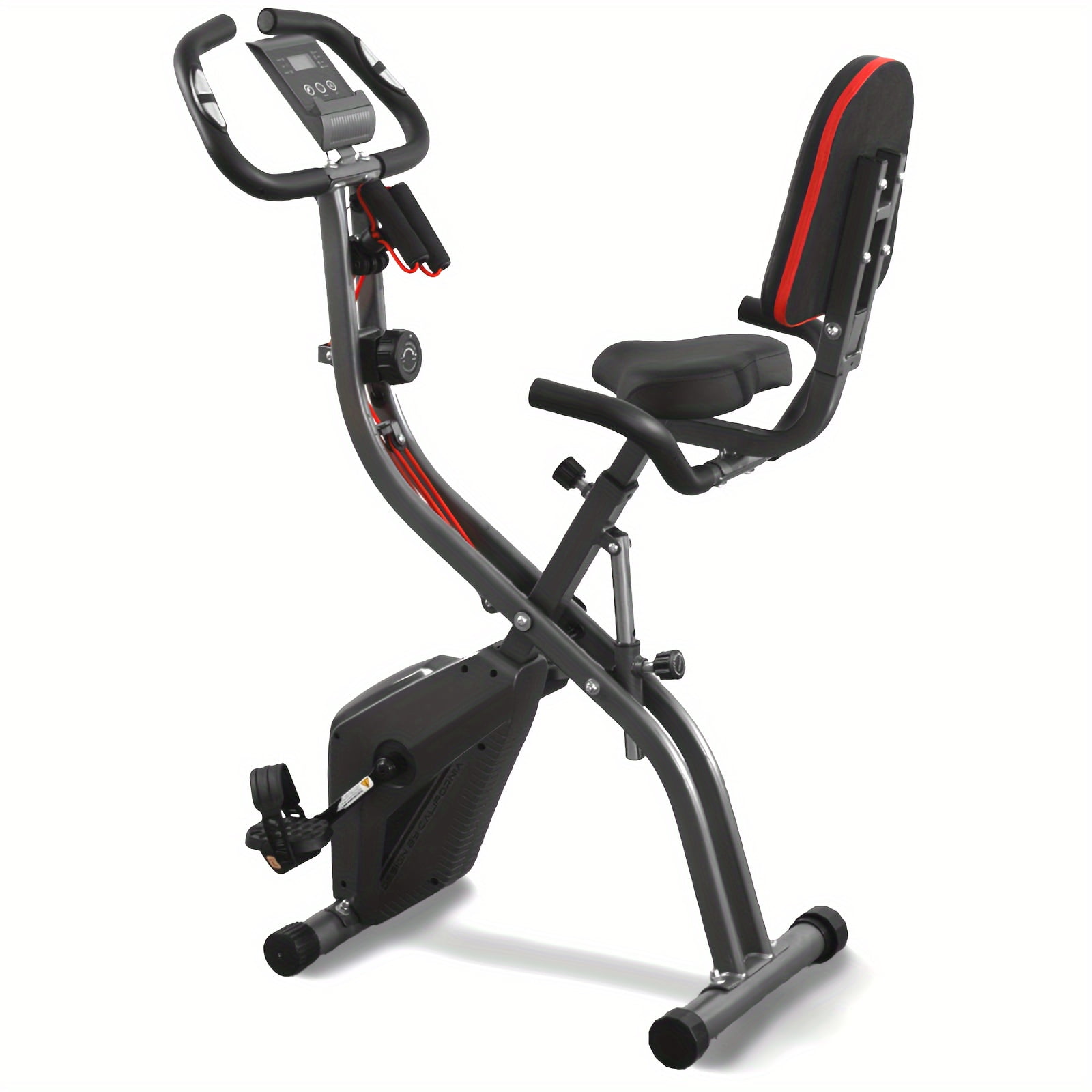 Folding Exercise Bike Stationary Exercise Bike With Support Back Pad And Phone Tablet Holder Arm Resistance Band Pulse Sensor LCD Monitor For Home