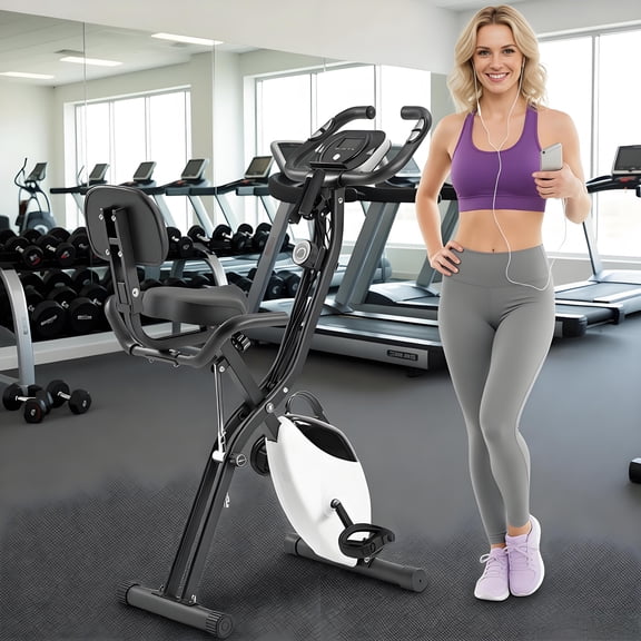 Folding Exercise Bike Upright & Recumbent 2-in-1 Stationary Bike Heart Rate Pulse Monitor 350 lbs Capacity for Home Gym Cardio Workout, Portable Foldable Fitness Equipment