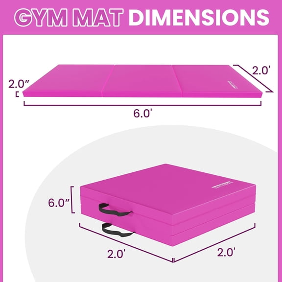 Folding Exercise Gymnastics Mat for Tumbling, 2'x6'x2" Gym Workout Mat with Carrying Handles High-Density Anti-Tear Portable Fitness Aerobics Mats for Home Gym Yoga Pilates MMA Core Training