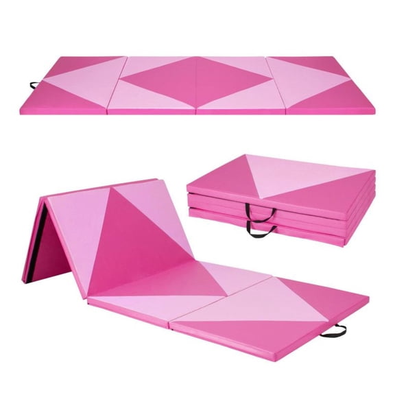 Folding Exercise Mat 4-Panel, PU Leather Gym Mat with Hook & Loop - 10x4x2 ft