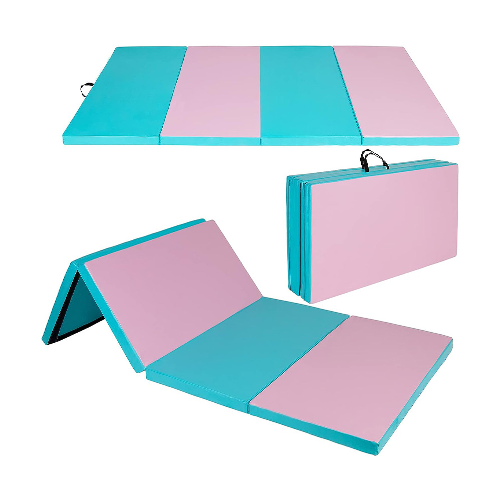 Folding Exercise Mat, 4'x8' Gymnastics Mat with 2 Handles for Pilates