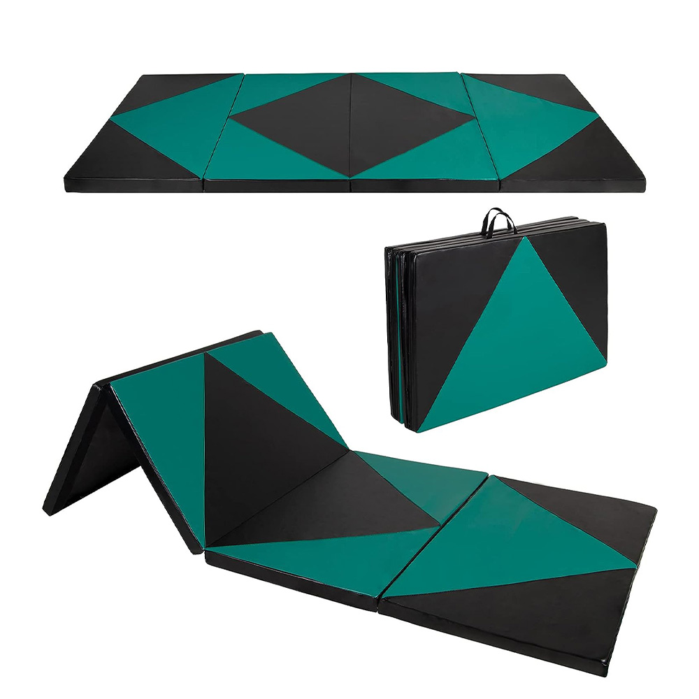 Folding Exercise Mat, 4'x8' Gymnastics Mat with 2 Handles for Pilates