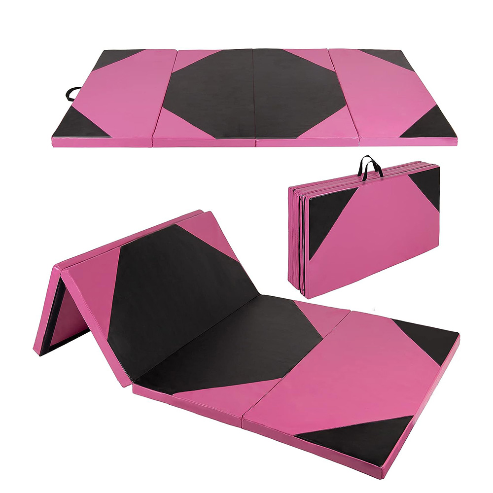 Folding Exercise Mat, 4'x8' Gymnastics Mat with 2 Handles for Pilates