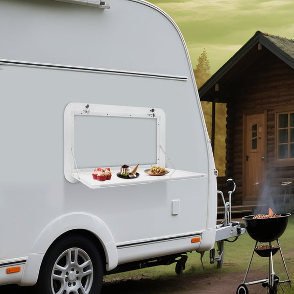 Folding External Hanging Table for RV Camper White Aluminum Alloy, 55lb Capacity
