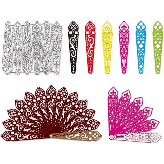 Folding Fan Frame Metal Cutting Die 6PCS Retro Fan Blades Cut Stencils Embossing Template for Card Making Scrapbooking DIY Craft Modeling 0.8mm Thick Silver Carbon Steel