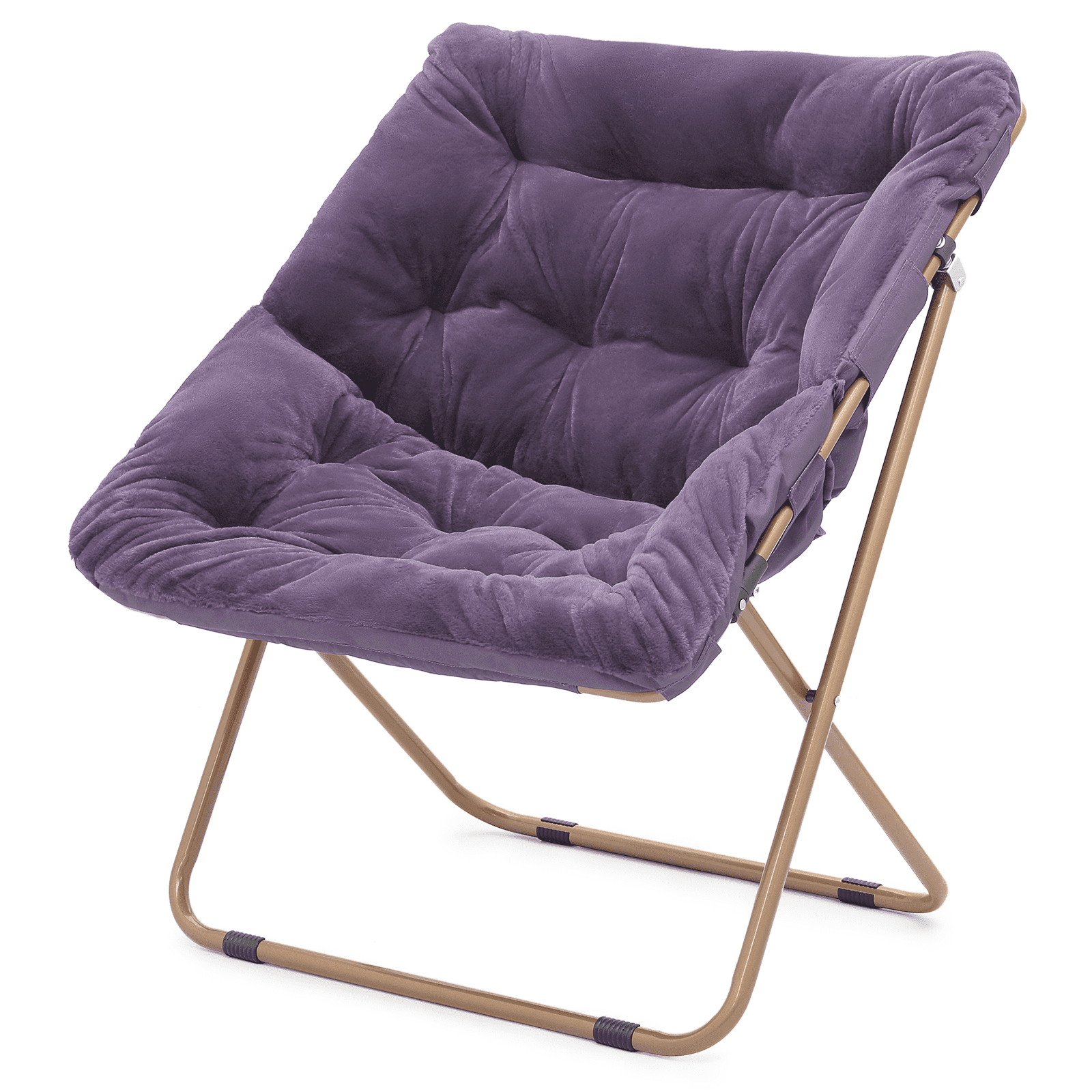 Folding Faux Fur Saucer Chair Purple Bedroom Padded Seat Metal Frame
