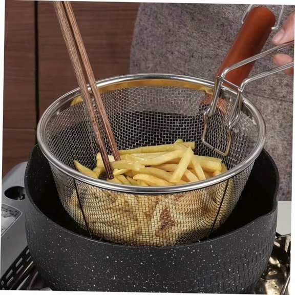 Folding Fine Mesh Frying Basket, 304 Stainless Steel Oil Strainer for Pots & Fryers