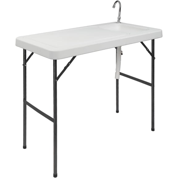 Folding Fish Cleaning Table with Sink, Portable Folding Table Fish Fillet Hunting Cleaning Cutting Camping Picnic Outdoor Gardening Table with Sink Faucet for Patio Backyard BBQ