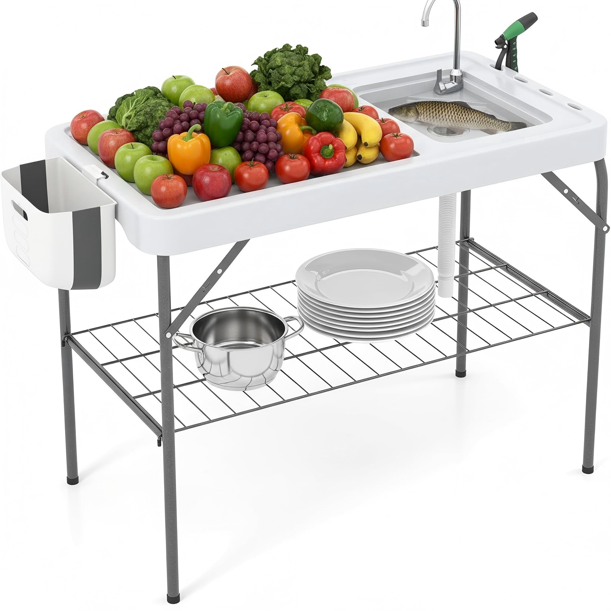 Fish Fillet Racks Folding Fish Cleaning Table with Sink, Portable Outdoor Fillet Station ...