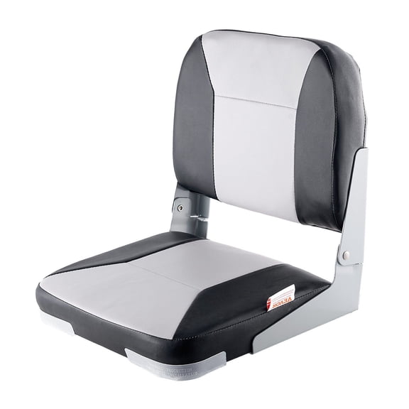 Folding Fishing Boat Seat with Thickened Cushion,Waterproof PVC Leather,Low Backrest Design for Boats,Yachts,and Marine Use,Black&Grey Color