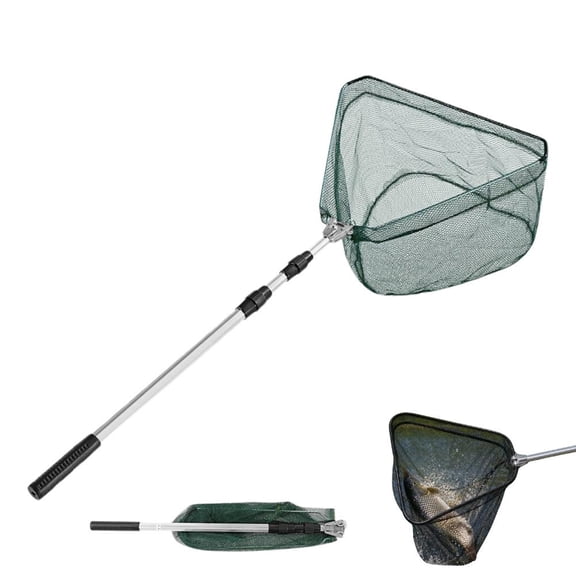 Folding Fishing Landing Net Aluminum Alloy Handle Fish Net with Nylon Mesh for Anglers