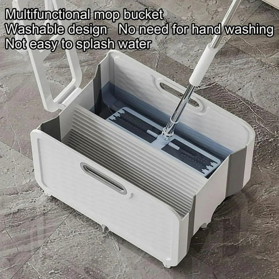 Folding Flat Mop Cleaning Bucket Handy Cleaning Bucket with Wheels Portable Mop Bucket Washing Tub for Bedroom A