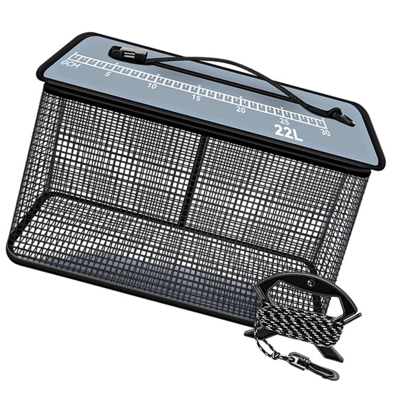 Folding Floating Fish Basket Portable Fishing Net Fishing Baits Storage Cage with Handle & 5m Rope Fishing Tackle