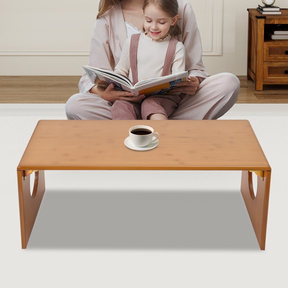 Folding Floor Table 31.5" x 14.5" - Japanese Style Low Bamboo Coffee Table, Foldable Portable Desk for Sitting on Floor, No Assembly Needed, 13.23lbs Load Capacity for Living Room, Bed, Meditation