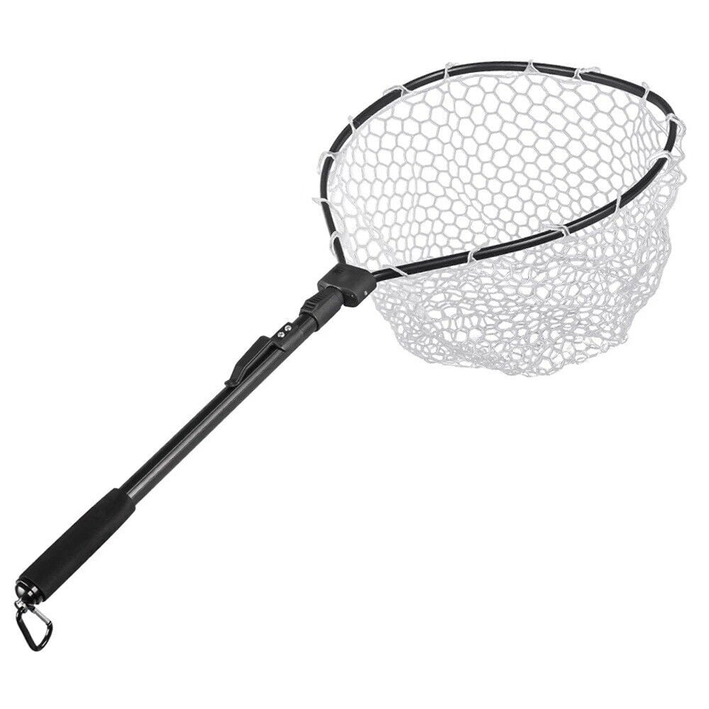 Folding Fly Fishing Net Fish Landing Net Trout Bass Net Soft Clear Rubber Mesh
