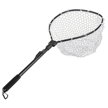 Folding Fly Fishing Net Fish Landing Net Trout Bass Net Soft Clear Rubber Mesh