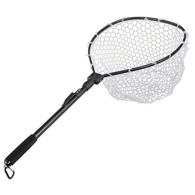 Folding Fly Fishing Net Fish Landing Net Trout Bass Net Soft Clear Rubber Mesh