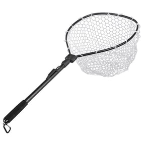 Folding Fly Fishing Net Fish Landing Net Trout Bass Net Soft Clear Rubber Mesh