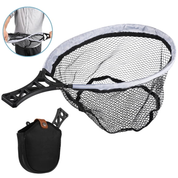Folding Fly Fishing Net, Foldable Landing Trout Net with Tackle Bag, Lightweight Rubber-coated Mesh Net with Non-slip Handle, Fly Fishing Gear for Beginners