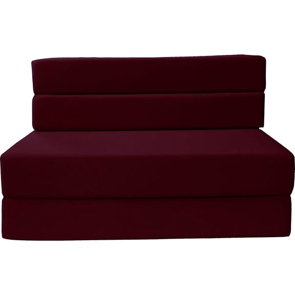 Folding Foam Mattress, Sofa Chair Bed, Floor Studio Guest Beds Lounger Convertible Ottoman Bench (Queen Size, Burgundy)