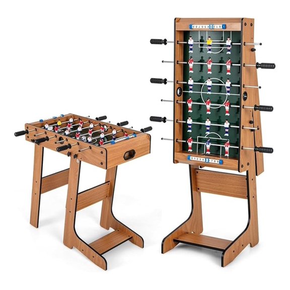 Folding Foosball Table, 27 Freestanding Foosball Table with Balls for Family Gaming Room, Soccer Game Table for Adult Kids Certificated