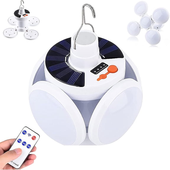 Folding Football Light, Solar Camping Lantern, Outdoor Solar Folding Light Portable USB, Soccer Ball Lamp, Football Bulbs with Hanging Hook, Portable USB Collapsible Tent Lamp with 5 Mode