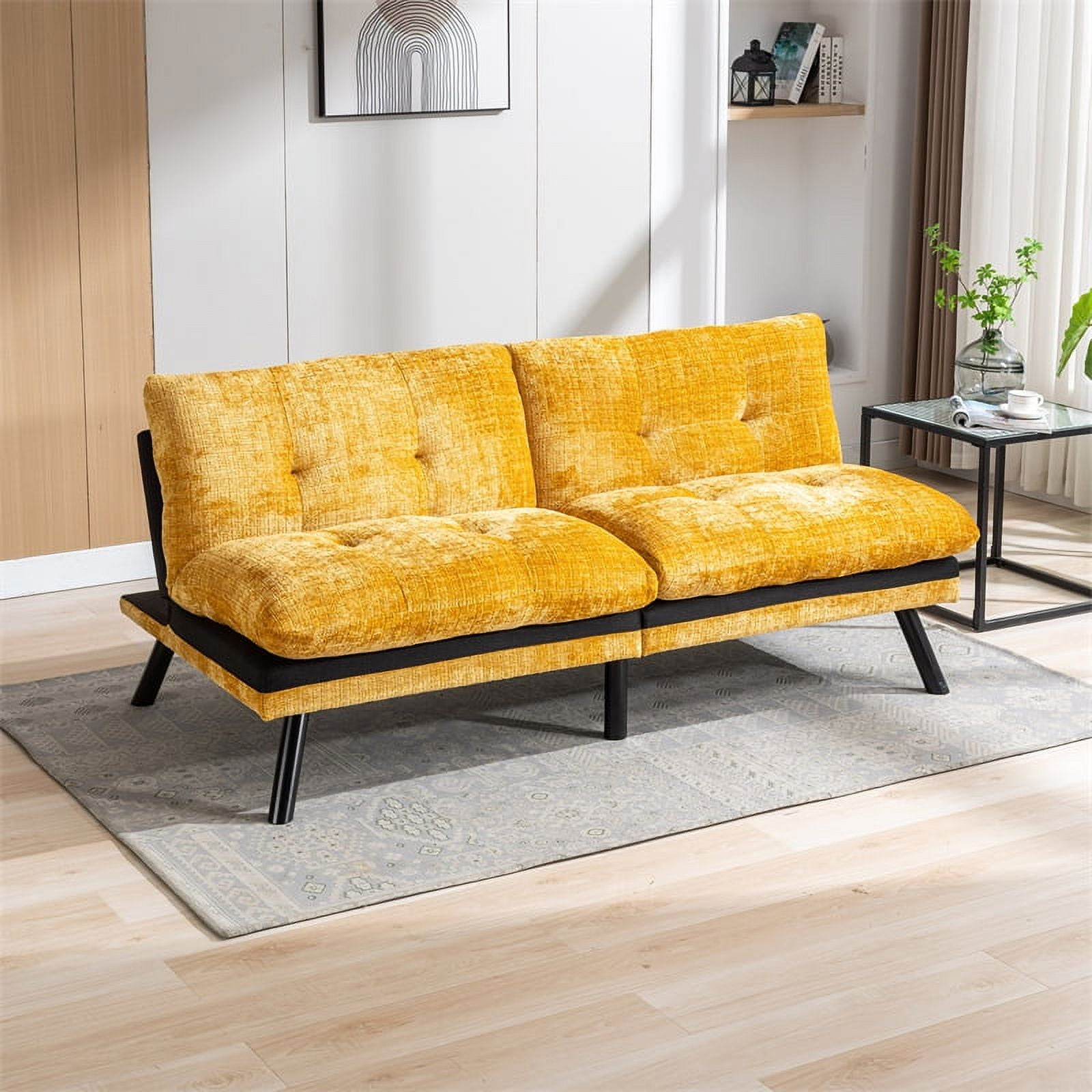 Folding Futon Sofa Bed, 71.6 Inches Chenille Fabric Upholstered Lounge
