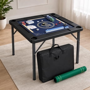 Folding Game Table with Double Sided Mat, Foldable Board Game Table for Mahjong, Domino, Poker, Puzzle, Card - 35 x 35 x 27 Inches with Storage Bag