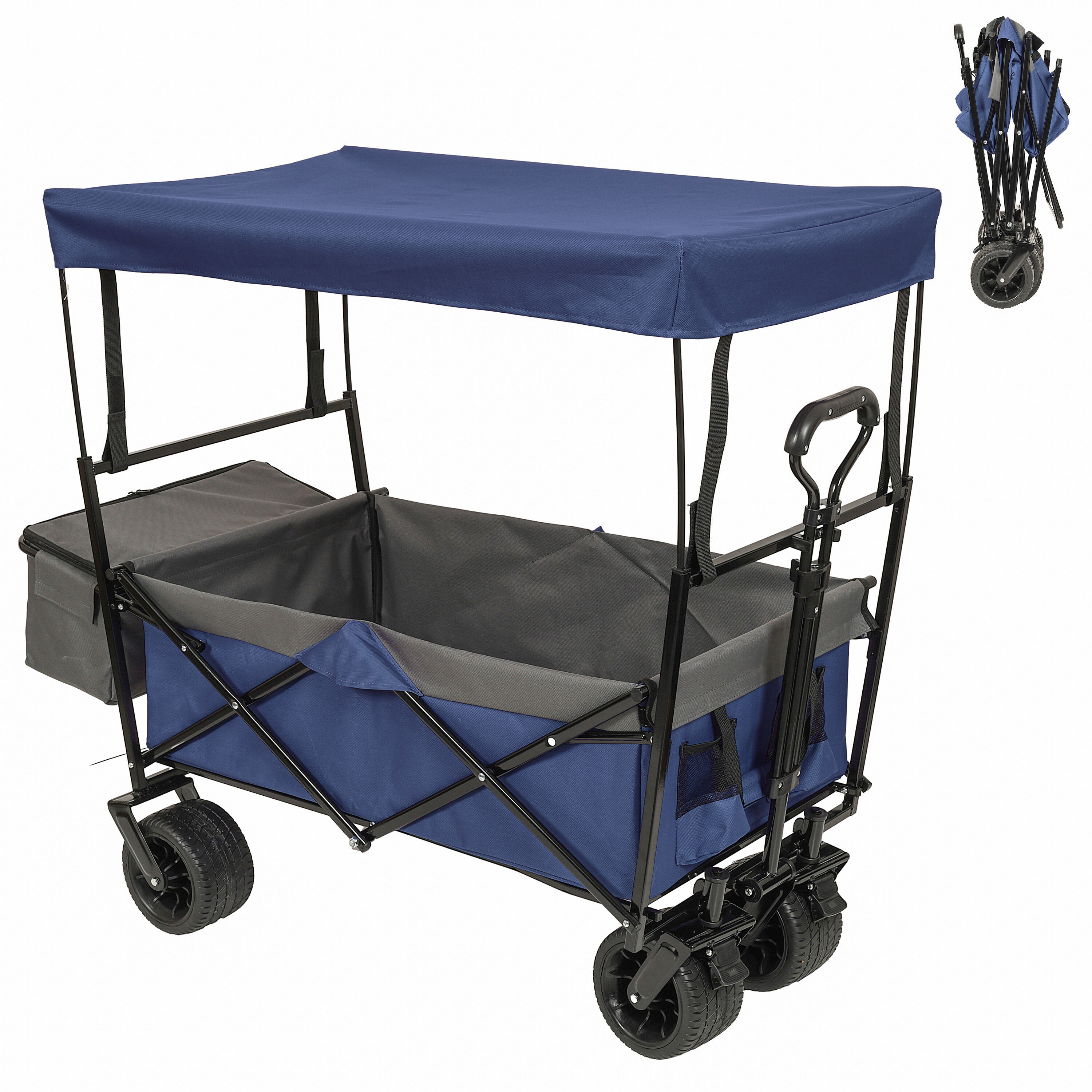 Folding Garden Carts 480Lbs Collapsible Wagon with Canopy,Wagon Stroller with 7" All-Terrain Wheels, Lightweight Foldable Wagon, Large Capacity for Camping, Shopping, Sports, and Garden Use, Dark blu