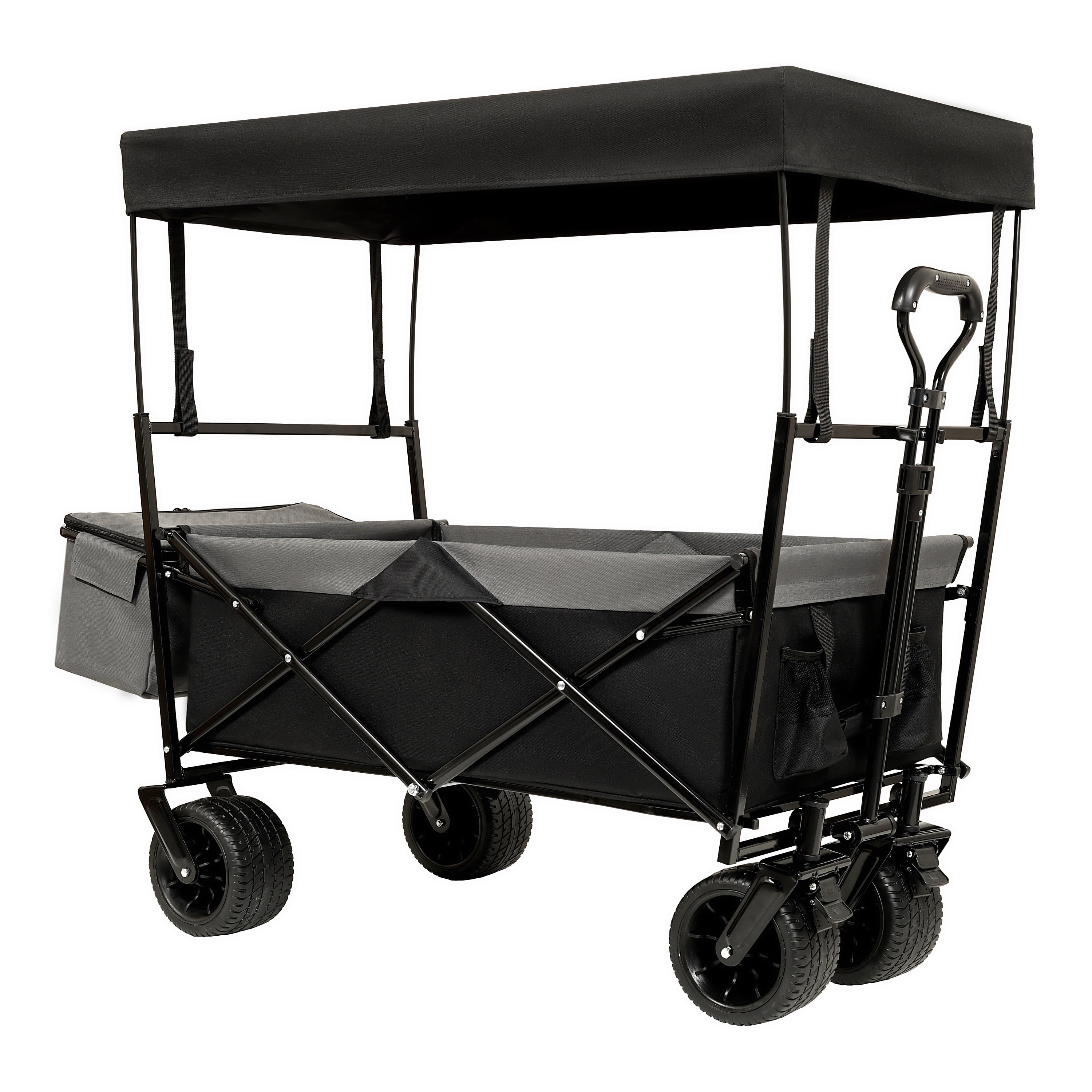 Folding Garden Carts 480Lbs Collapsible Wagon with Canopy,Wagon Stroller with 7" All-Terrain Wheels, Lightweight Foldable Wagon, Large Capacity for Camping, Shopping, Sports, and Garden Use,black wi