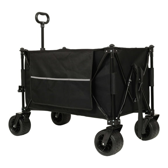 Folding Garden Carts Collapsible Foldable Extended Wagon,480lbs Weight Capacity, Heavy Duty Folding Utility Garden Cart with Big All-Terrain Beach Wheels & Drink Holders,Side Pocket and Brakes, Black