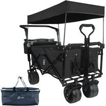 Folding Garden Carts Collapsible Wagon 140L Wagons Carts Foldable with Removable Canopy, Folding Wagon Cart with Wheels for All-Terrain with Brake, Foldable Wagon with Cooler Bag, for Camping Beach S