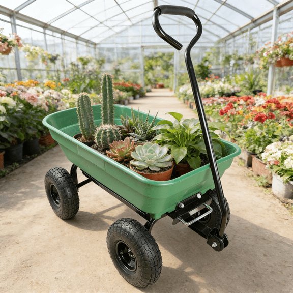 Folding Garden Carts Folding car Poly Garden dump truck with steel frame, 10 inches. Pneumatic tire, 300 lb capacity body 55L Green,Outdoor Garden Carts