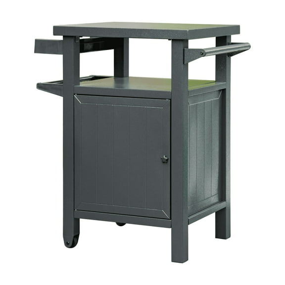 Folding Garden Carts Grill Carts Outdoor with Storage and Wheels, Whole Metal Portable Table and Storage Cabinet for BBQ,Deck,Patio,Backyard(Dark Grey),Heavy Duty Garden Carts