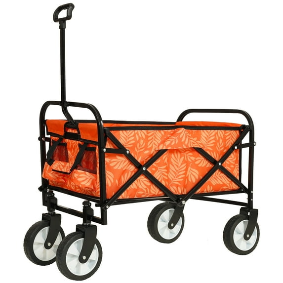 Folding Garden Carts Minimeetall Colorful Collapsible Foldable Wagon Cart with strapping system, Beach Wagon ,Utility Wagon Grocery Cart Camping Shopping Sports Gardeing Fishing Supports 225lbs,orang