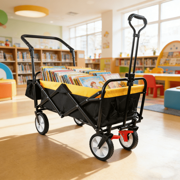 Folding Garden Carts folding wagon Collapsible Outdoor Utility Wagon, Heavy Duty Folding Garden Portable Hand Cart, Drink Holder, Adjustable Handles,Outdoor Garden Carts