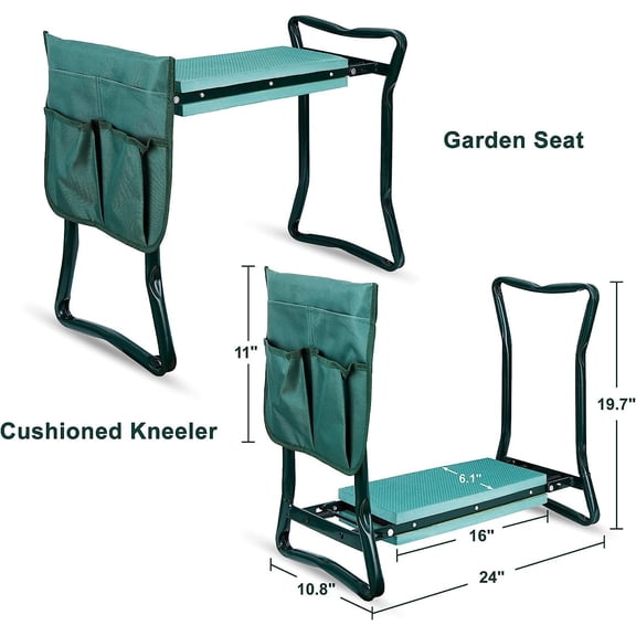 Folding Garden Kneeler and Seat with EVA Foam Pad - Sturdy Lightweight Gardening Tool Pouch for Women Men