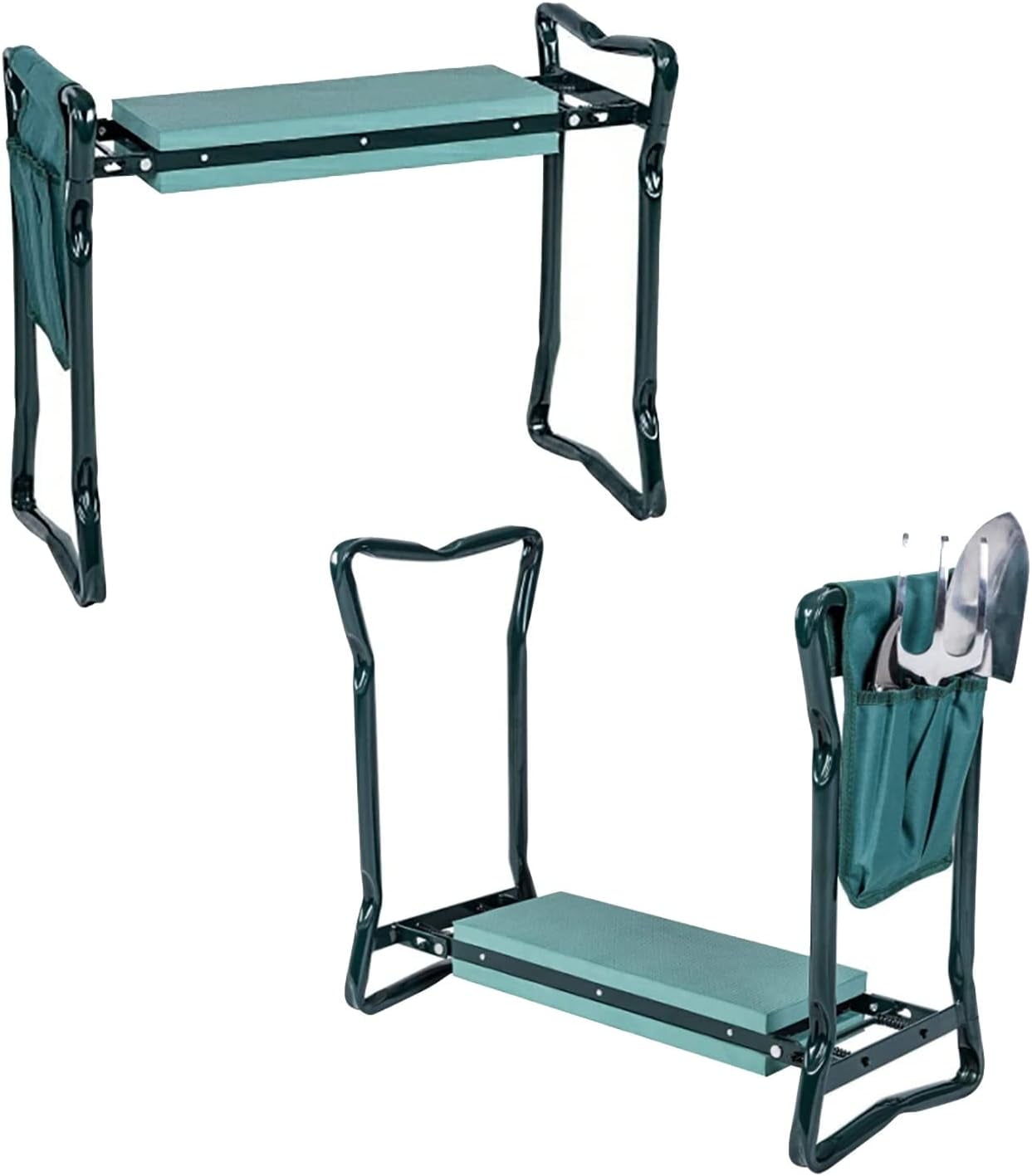 Folding Garden Kneeler and Seat with EVA Foam Pad, Tool Pouch, Sturdy Steel Frame, No Assembly Heavy Duty Portable Stool for Gardening
