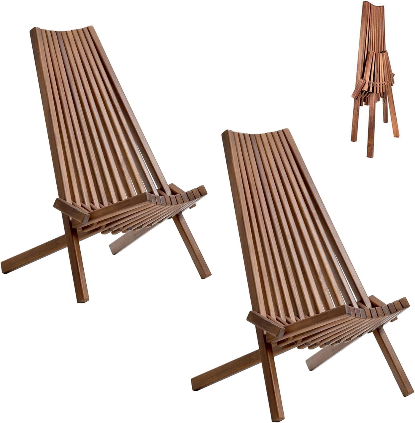 Folding Garden Lounge Chairs Set of 2, Solid Acacia Wood Low Profile ...