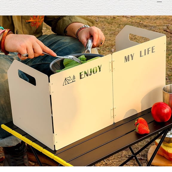 Folding Gas Stove Windshield Stainless Steel Four-Fold Cassette Windproof Shield Black YIWEI