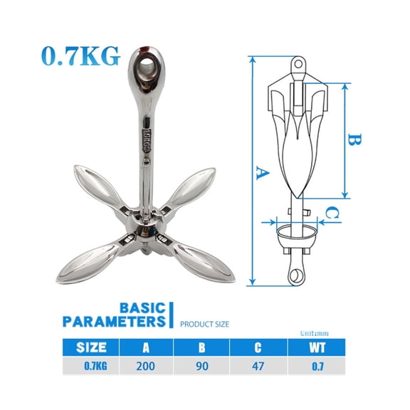 Folding Grapnel Anchor 316 Stainless Steel For Yacht Boat Marine Hardware Sailing Pontoon Accessories for Kayak Parts 0.7kg 1.5kg